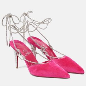 Christian Louboutin Pink Velvet Astrid Lace Strass 85mm pumps EU 37.5